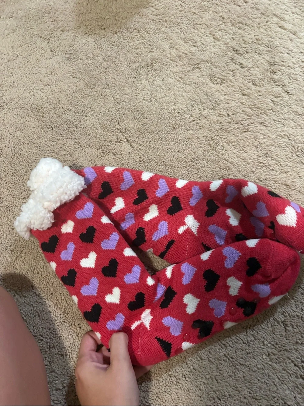 Red Heart Pattern Cozy Slipper Socks - Valentines Day Love Fuzzy Socks NWT